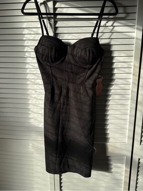Haute Monde Black Sculpted Bustier Midi Dress with Double Straps